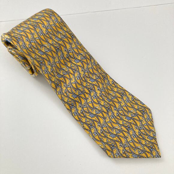 Lot of 3 Yellow & Blue 100% Silk Nautical Themed Ties Preppy Crab Dolphin Vines - Picture 6 of 15